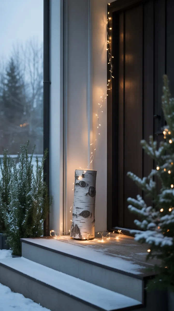 Birch Light on Snow-Kissed Steps in a Minimalist Scandinavian Entryway