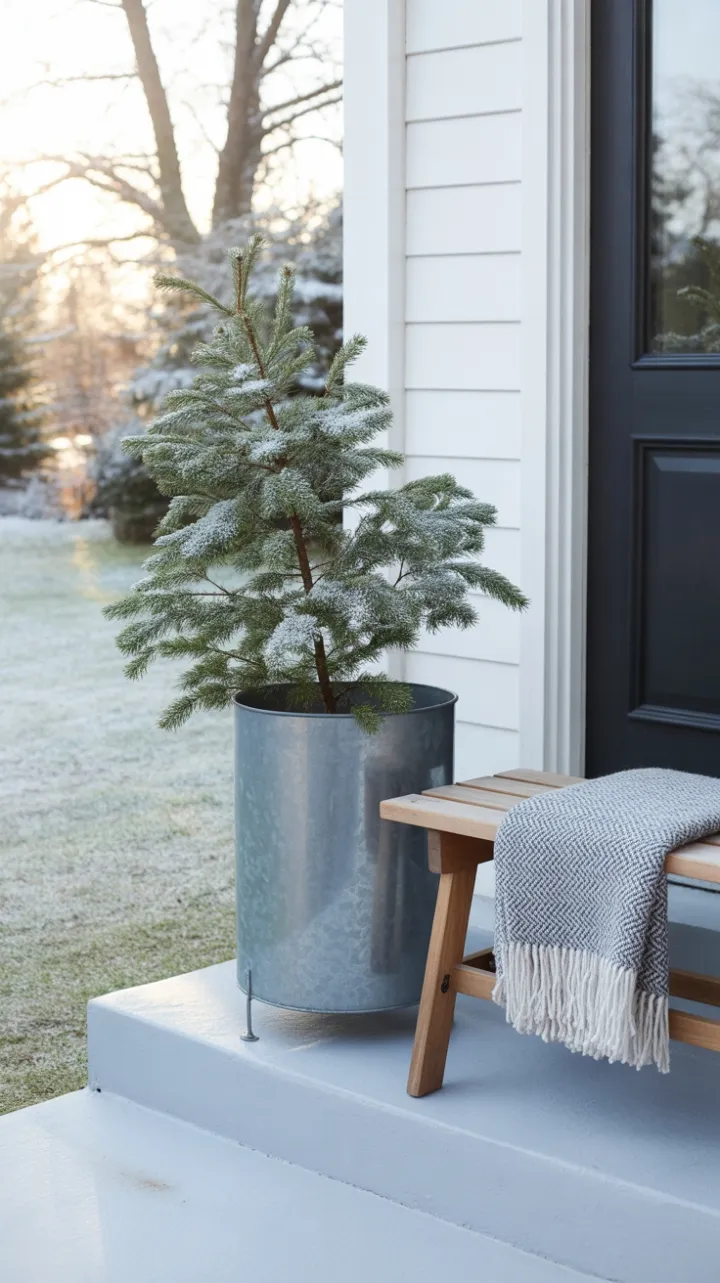 Scandinavian Quiet — Frosted Pine on a Minimalist Porch