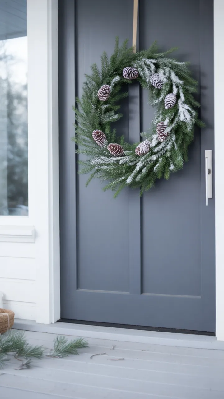 Scandinavian Serenity with a Frosted Evergreen Wreath
