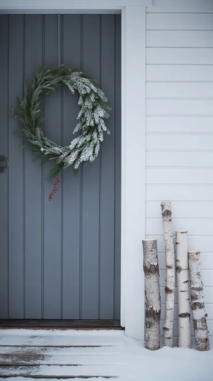 Frosted Wreath on a Minimal Scandinavian Porch