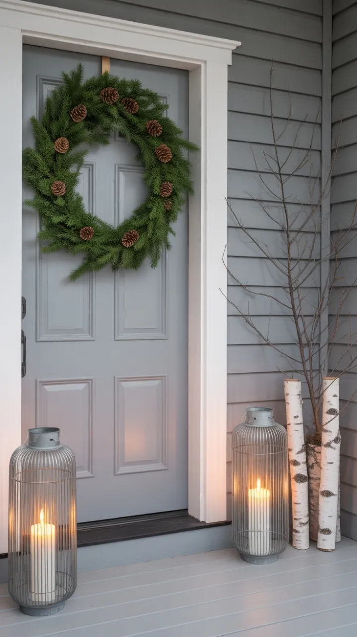 Scandinavian Holiday Serenity with Wreath and Lantern Glow