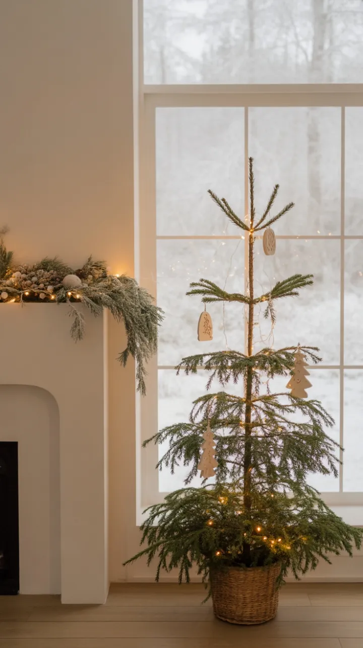 Snowlit Minimalism in a Serene Christmas Living Room