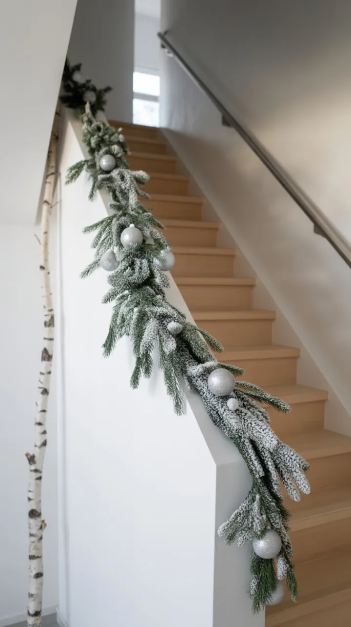 Scandinavian Staircase Dressed in Frosted Elegance