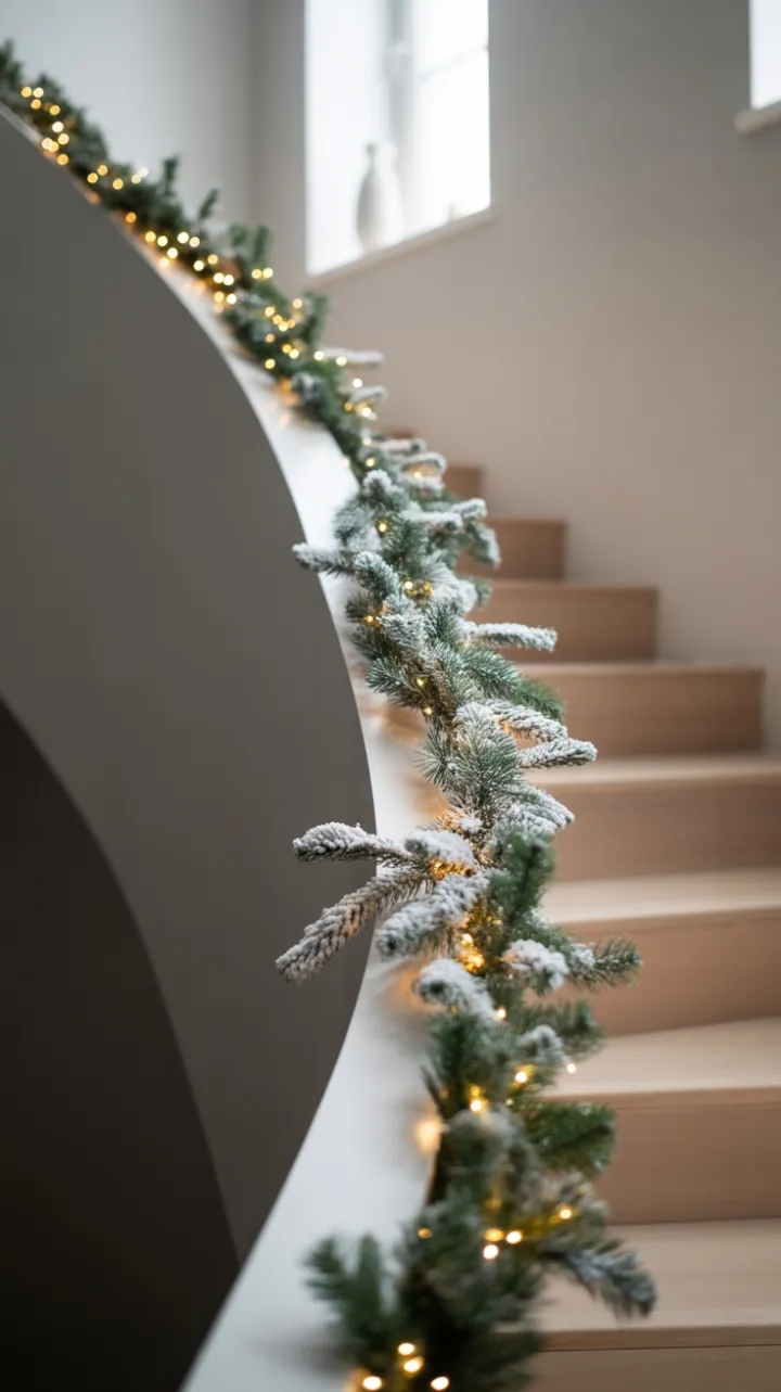 Subtle Holiday Elegance on a Modern Staircase