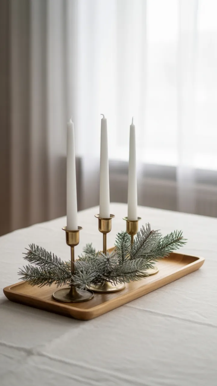 Frosted Pines and Antique Gold on Winter Linen