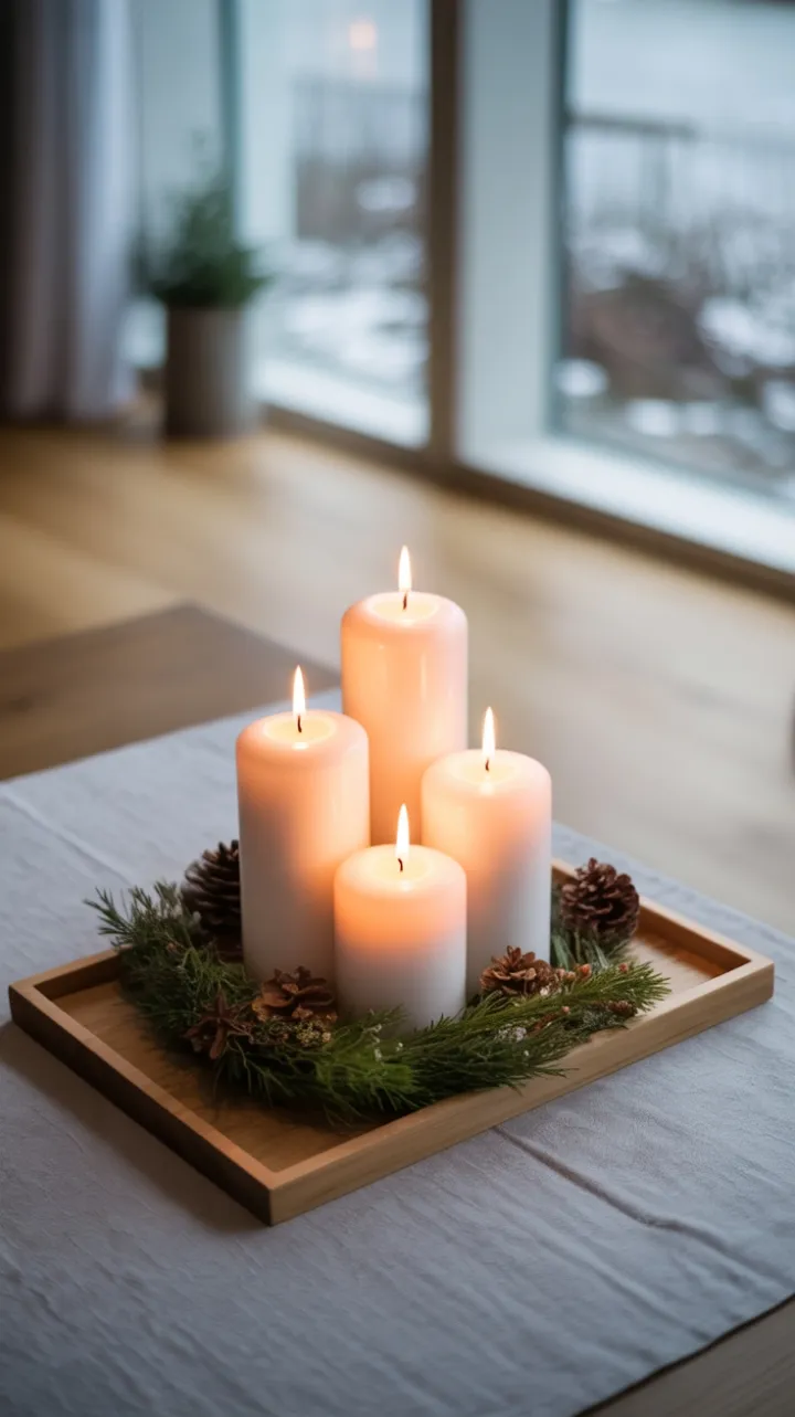 Quiet Nordic Holiday Table with Linen Wood and Winter Light