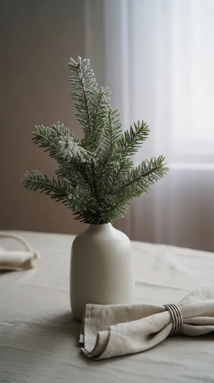 Serene Frosted Sprig Minimalist Holiday Table