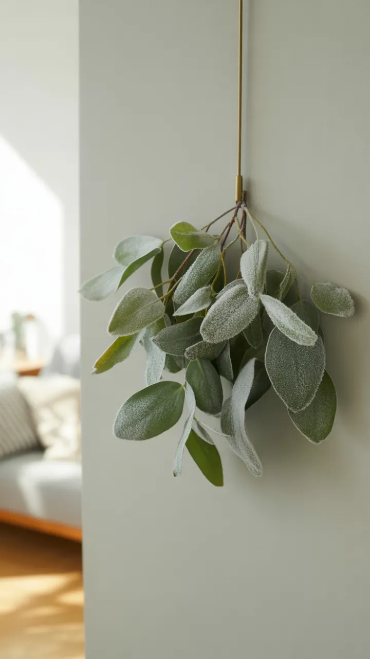 Scandinavian Stillness Frosted Eucalyptus on Brushed Brass