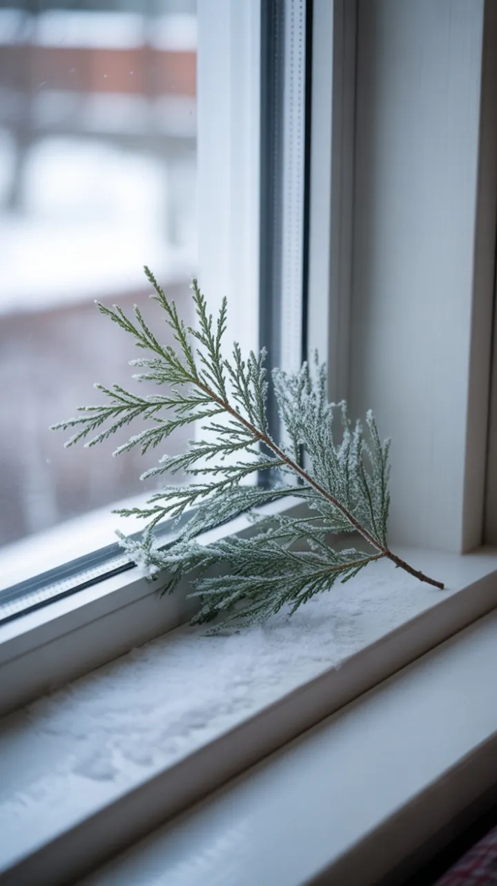 Minimalist Holiday Quiet with a Frosted Evergreen