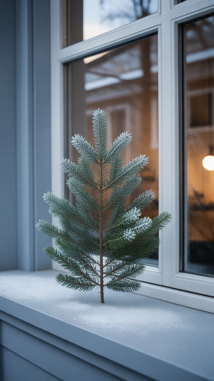 A Single Frosted Sprig on a Scandinavian Windowsill