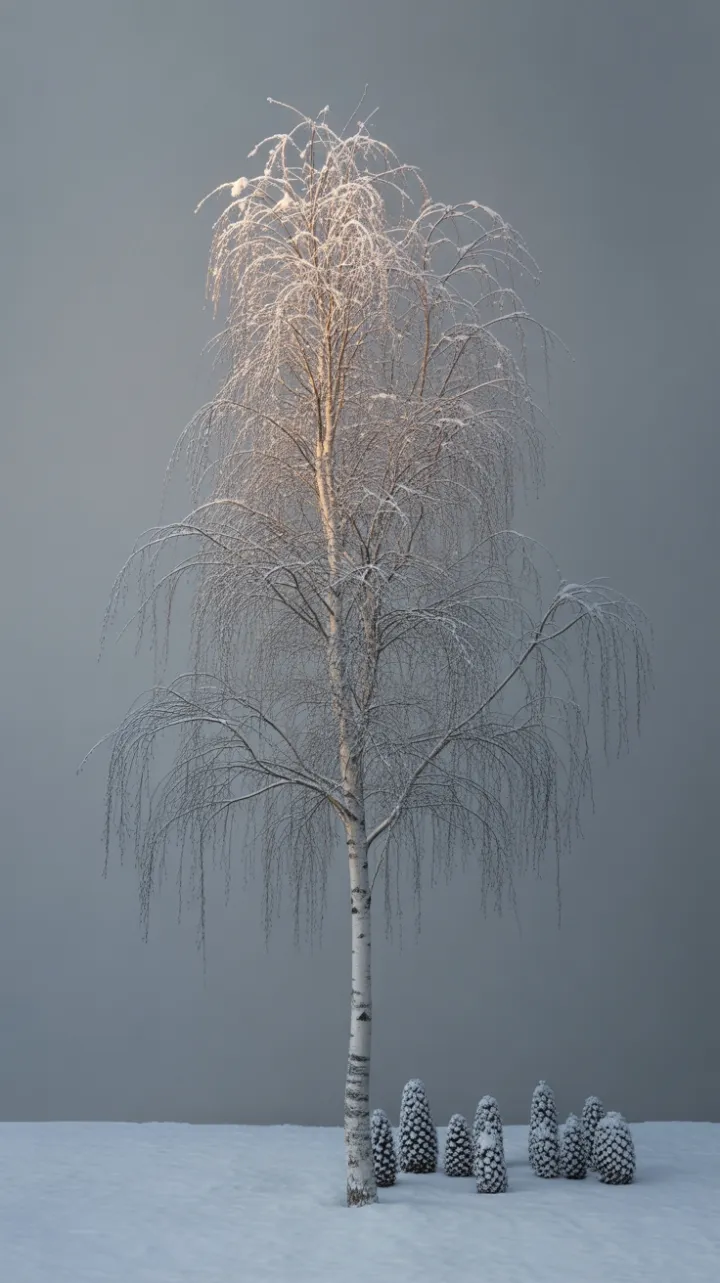 Illuminated Birch in Winter Quiet