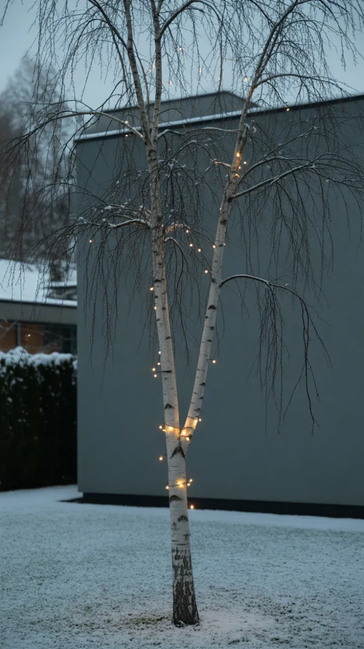 Subtle Birch Glow in a Snow-Dusted Yard