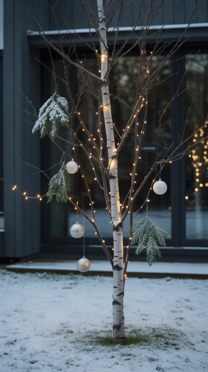 Nordic Birch Bathed in Minimalist Holiday Glow