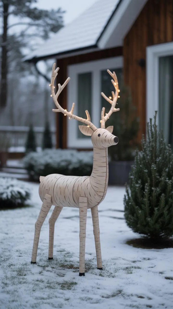 Birchwood Reindeer in a Minimalist Scandinavian Winter