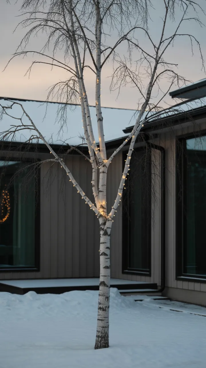 Luminous Birch in a Minimalist Winter Garden