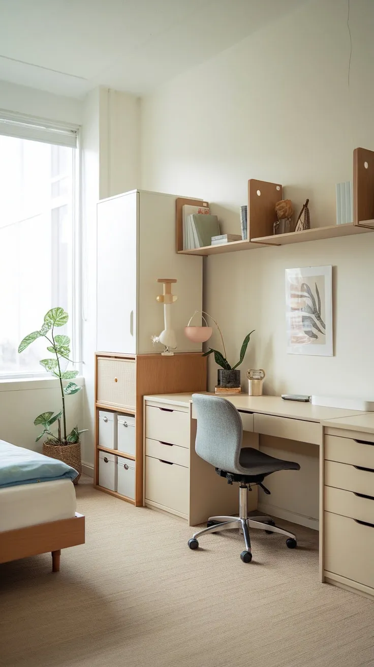 This single bedroom apartment proves that small space living can be chic and functional. Narrow bedroom ideas meet minimalist bedroom ideas for a surprisingly spacious feel. Explore small bedroom storage ideas and small bedroom organization for your own inspiring design.