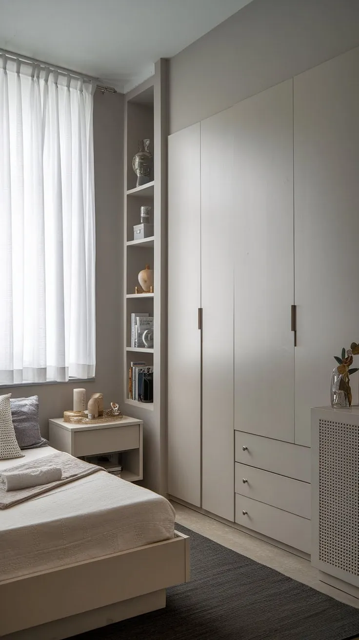 Cozy and functional: This single bedroom apartment proves that maximizing small bedroom space is all about smart storage solutions for small bedrooms and minimalist bedroom ideas.