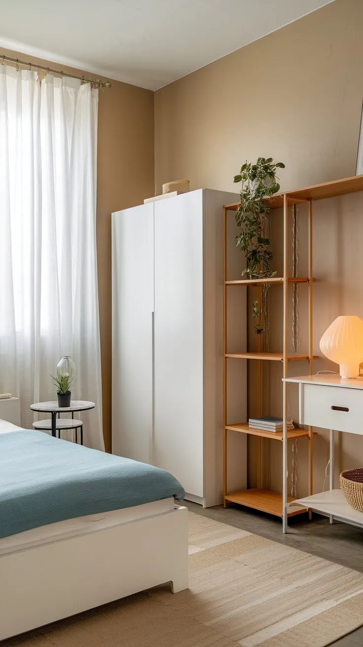 Small space bedroom designs don't have to compromise on style. This single bedroom apartment demonstrates effective small bedroom storage ideas, utilizing a minimalist approach to maximize the limited space. The simple furniture and thoughtful placement exemplify storage solutions for small bedrooms, proving that even a narrow bedroom can feel open and inviting.