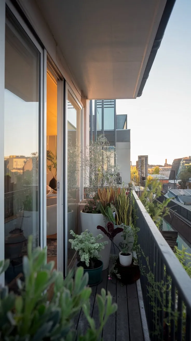 Isn't this stylish balcony sanctuary with city views and vibrant greenery the ideal escape?