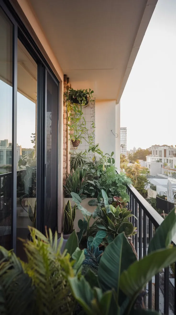 Isn't this stunning balcony oasis with city views and lush greenery the perfect retreat?