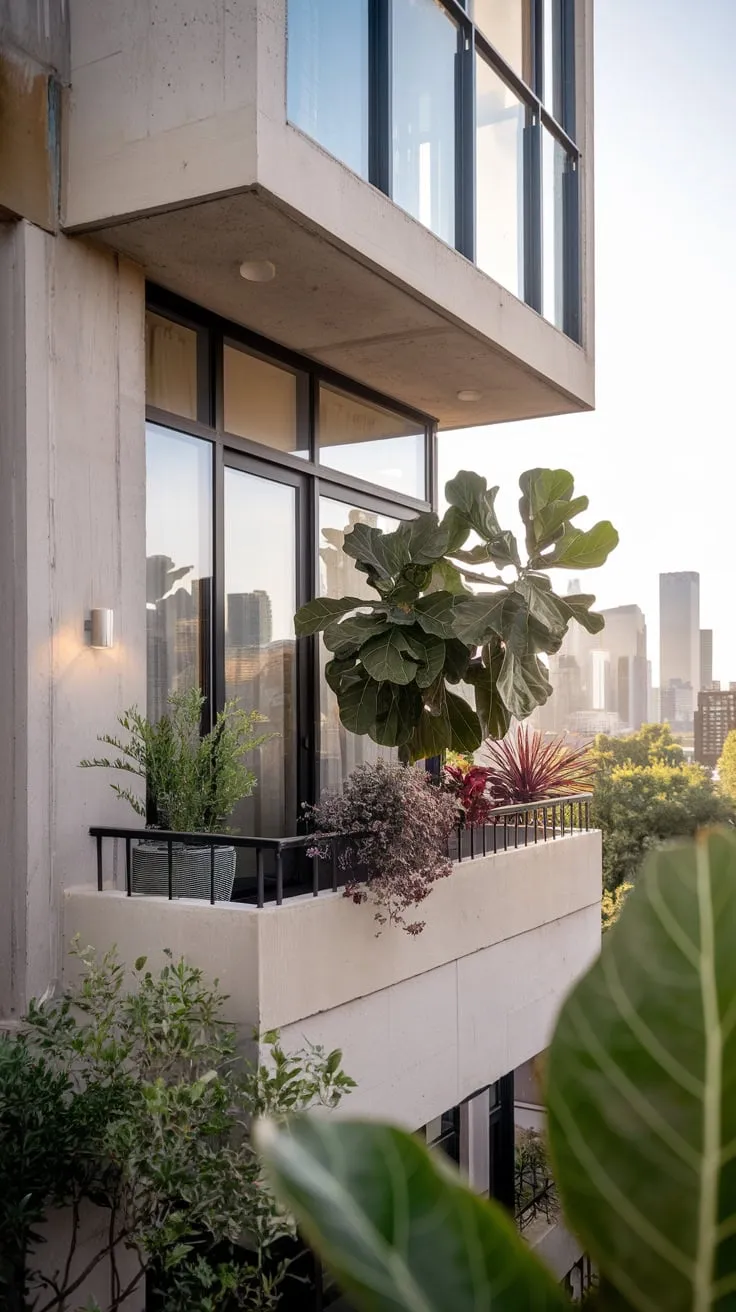Isn't this modern balcony oasis with a skyline view the perfect urban retreat?