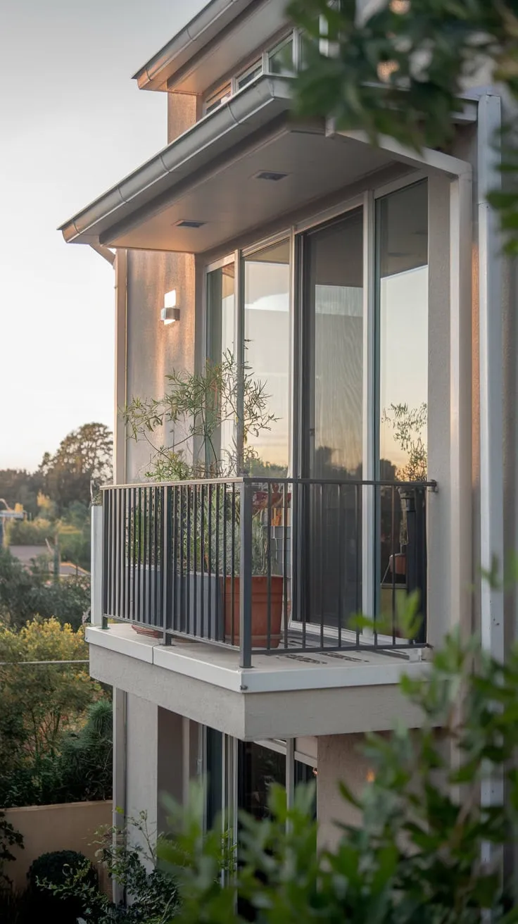 From above, soft light bathes your plant-filled balcony, offering a tranquil view of the cityscape
