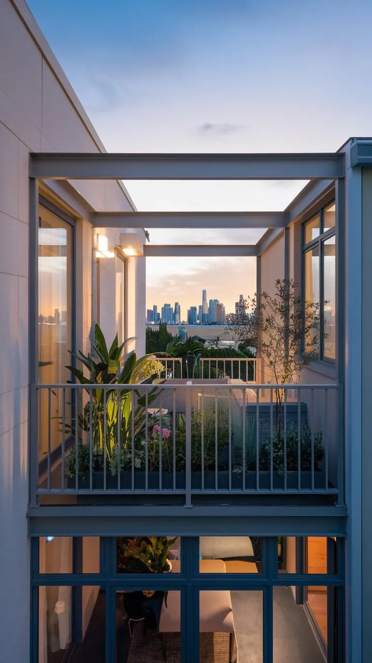 Your clean-lined home offers a peaceful retreat with a captivating view from its intimate balcony garden