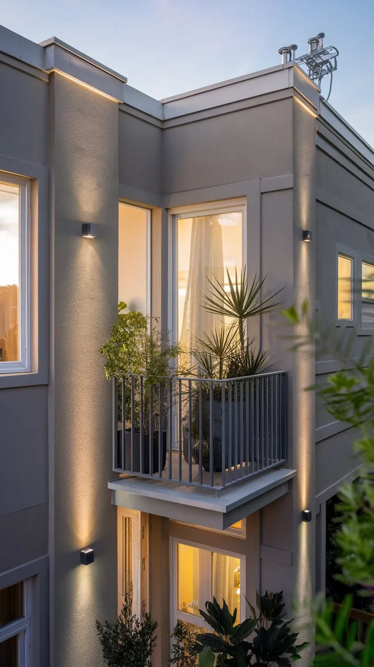High above, you see your small balcony, bathed in gentle light, its potted greenery overlooking a breathtaking vista