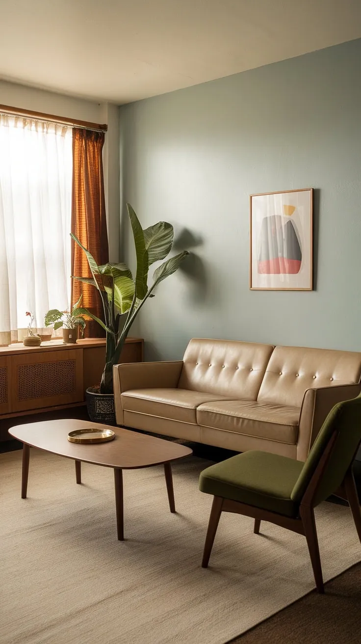 Retro living room goals! This 1970s interior design proves that a small apartment living room can be stylish and spacious.