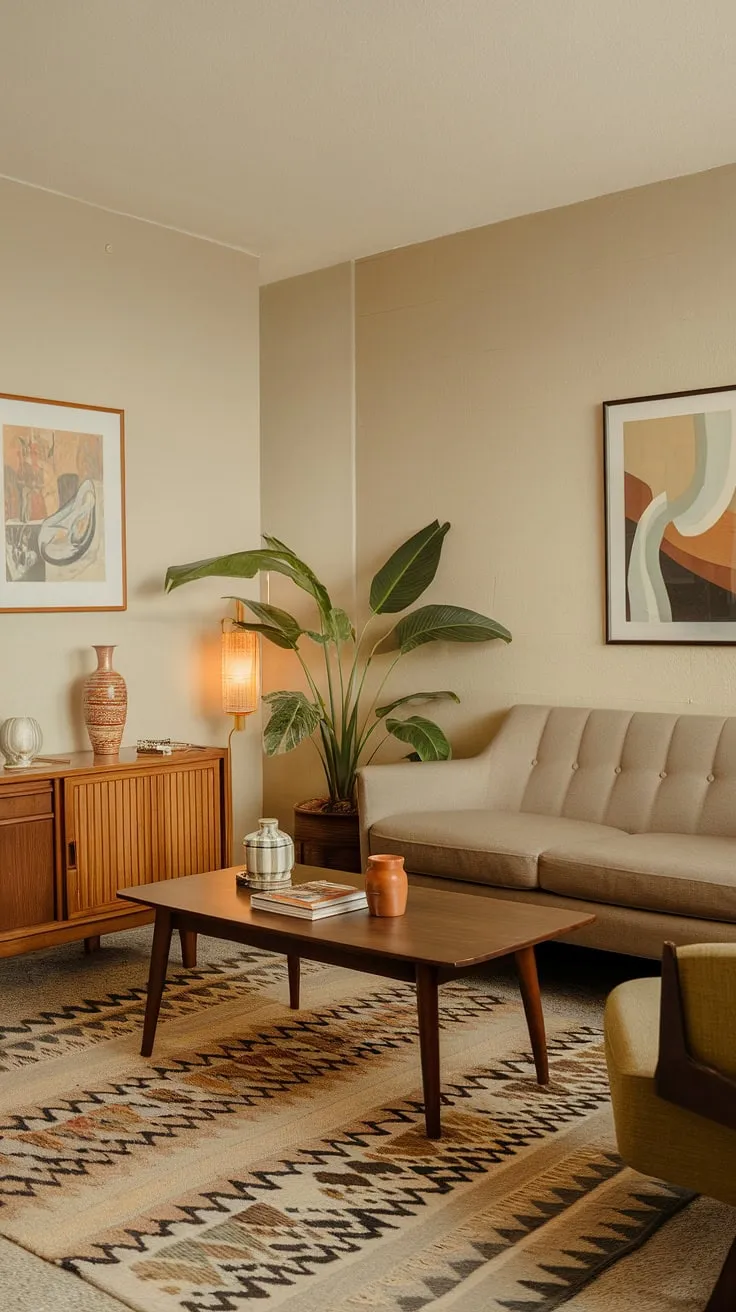 This small apartment living room proves that big style doesn't need big space. A 1970s interior design dream, this retro living room is a masterclass in small space interior design.