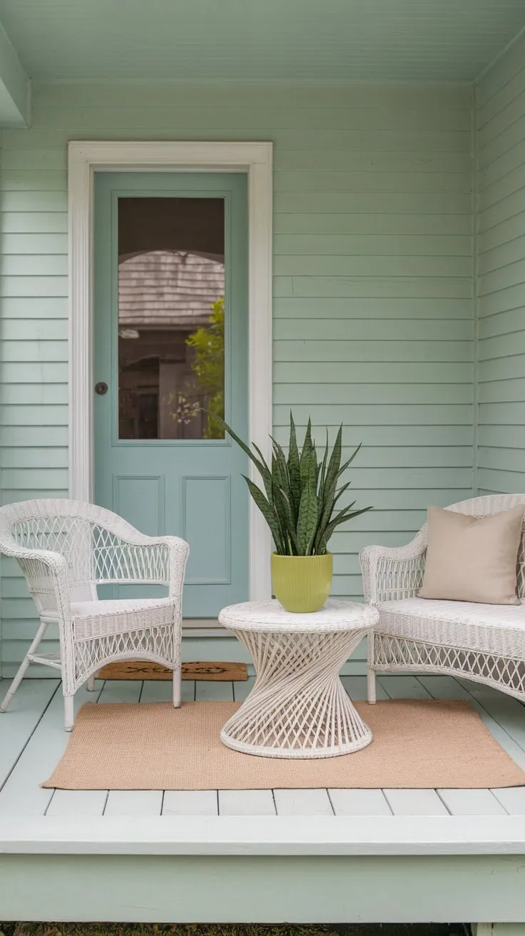 Charming Small Back Porch with Wicker Accents