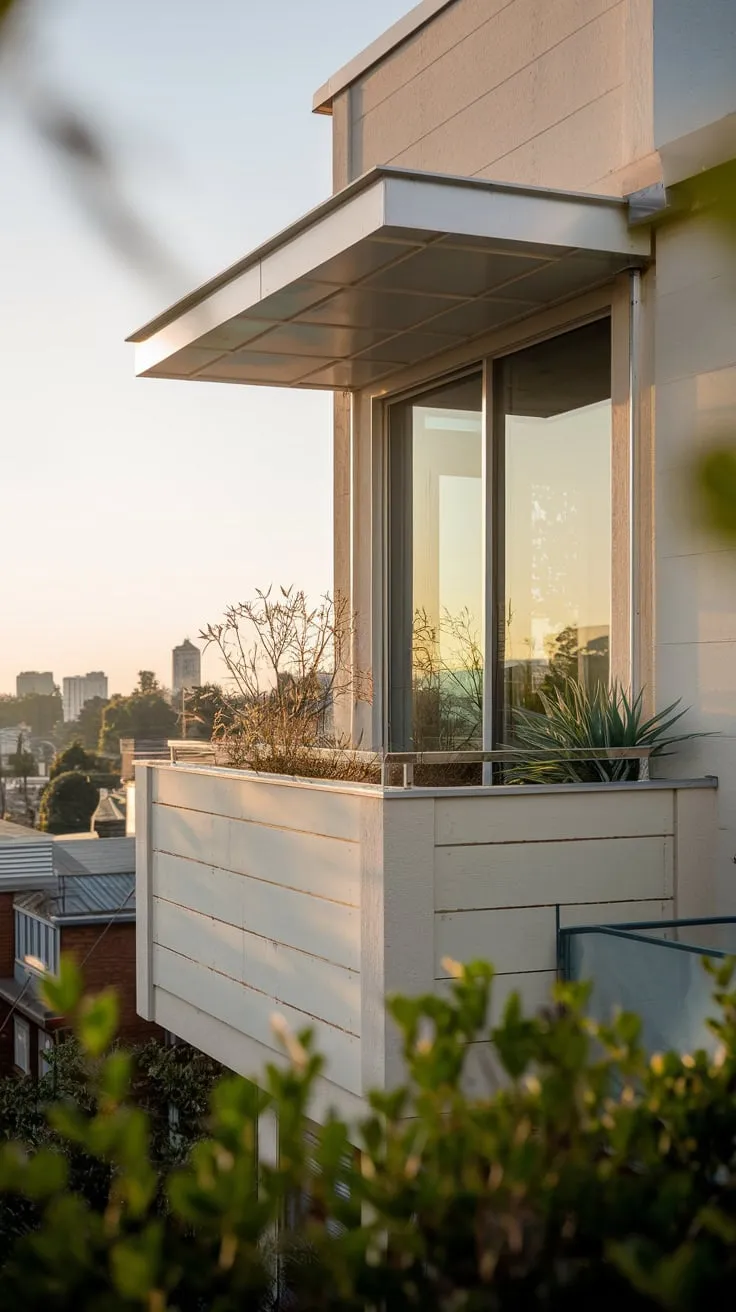 High above the city, you gaze down at your stylish home, its tiny balcony a green oasis overlooking breathtaking panoramic views