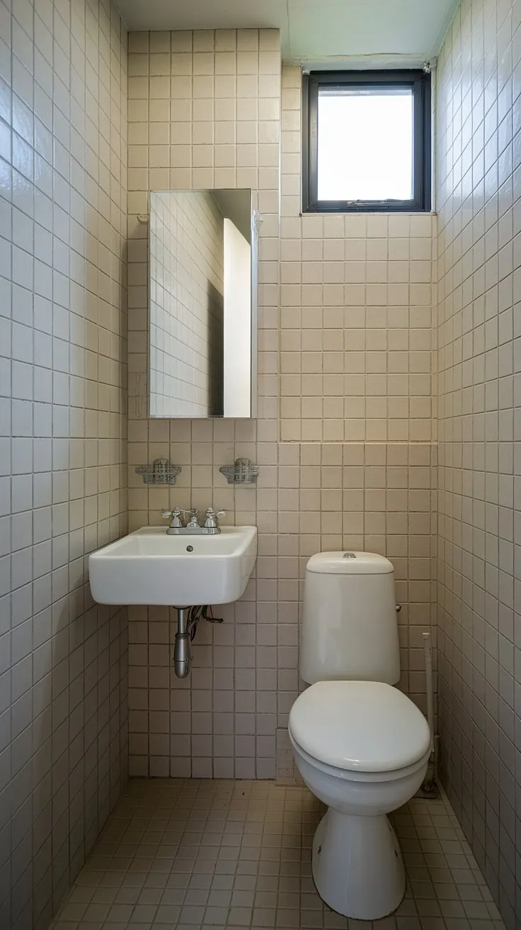 Maximize space and style in this charming small bathroom. Clever bathroom layout and design create a surprisingly spacious feel, perfect for a small powder bathroom or thoughtful small bathroom renovations.
