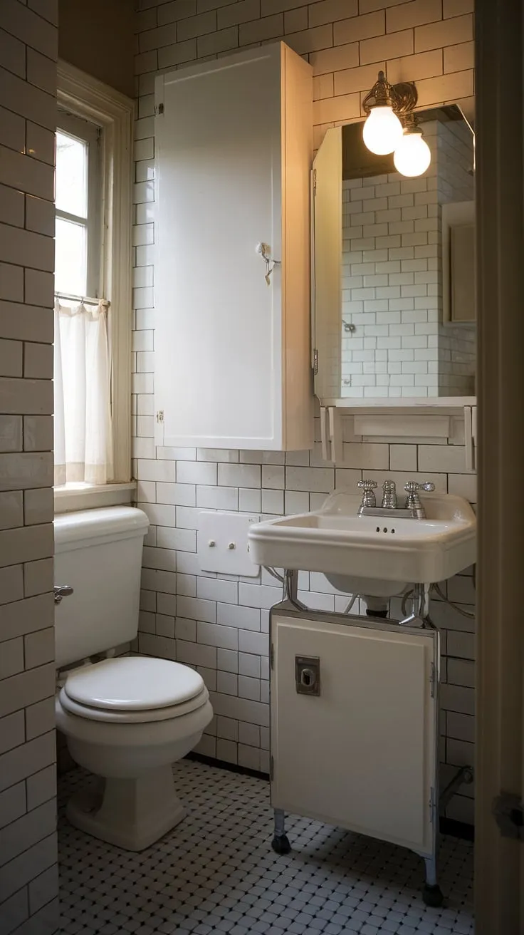Classic charm in a compact space: this small powder bathroom boasts elegant bathroom design and a clever bathroom layout, perfect for small bathroom renovations.