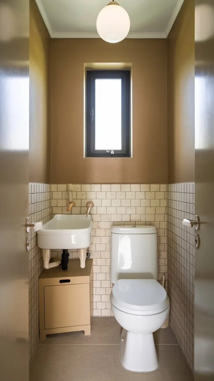 Maximize space, not style. This small bathroom interior proves that even a small powder bathroom can be a haven of calm thanks to clever bathroom interior design. Small bathroom renovations can achieve big results.