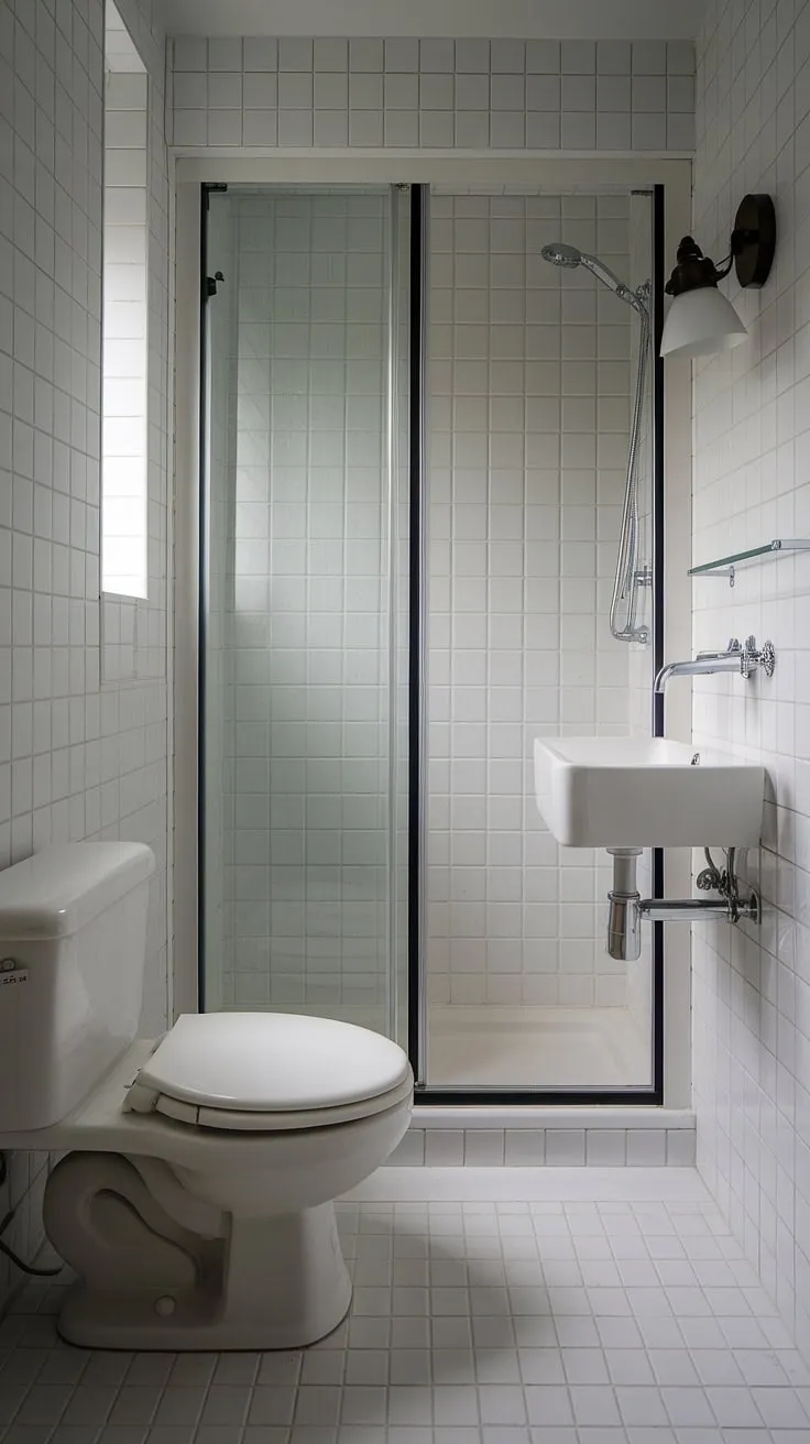 This small bathroom proves that even small bathroom interior design can be luxurious. Note the efficient use of space in this small powder bathroom's bathroom layout, showcasing smart solutions for small bathroom renovations.