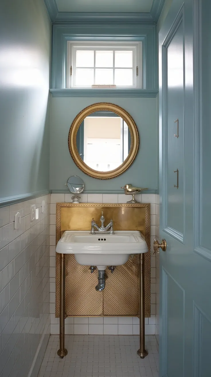 This small bathroom's powder room design proves that even small spaces can boast big style. A perfect example of small bathroom interior design, this renovation expertly balances form and function in a beautiful bathroom layout.
