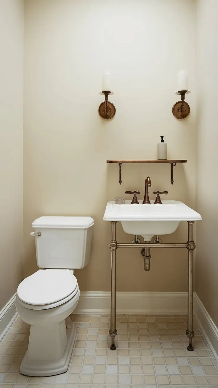 Maximize space and style in this small bathroom interior. The perfect blend of functionality and design in a small bathroom, showcasing clever bathroom interior design for a small powder bathroom.