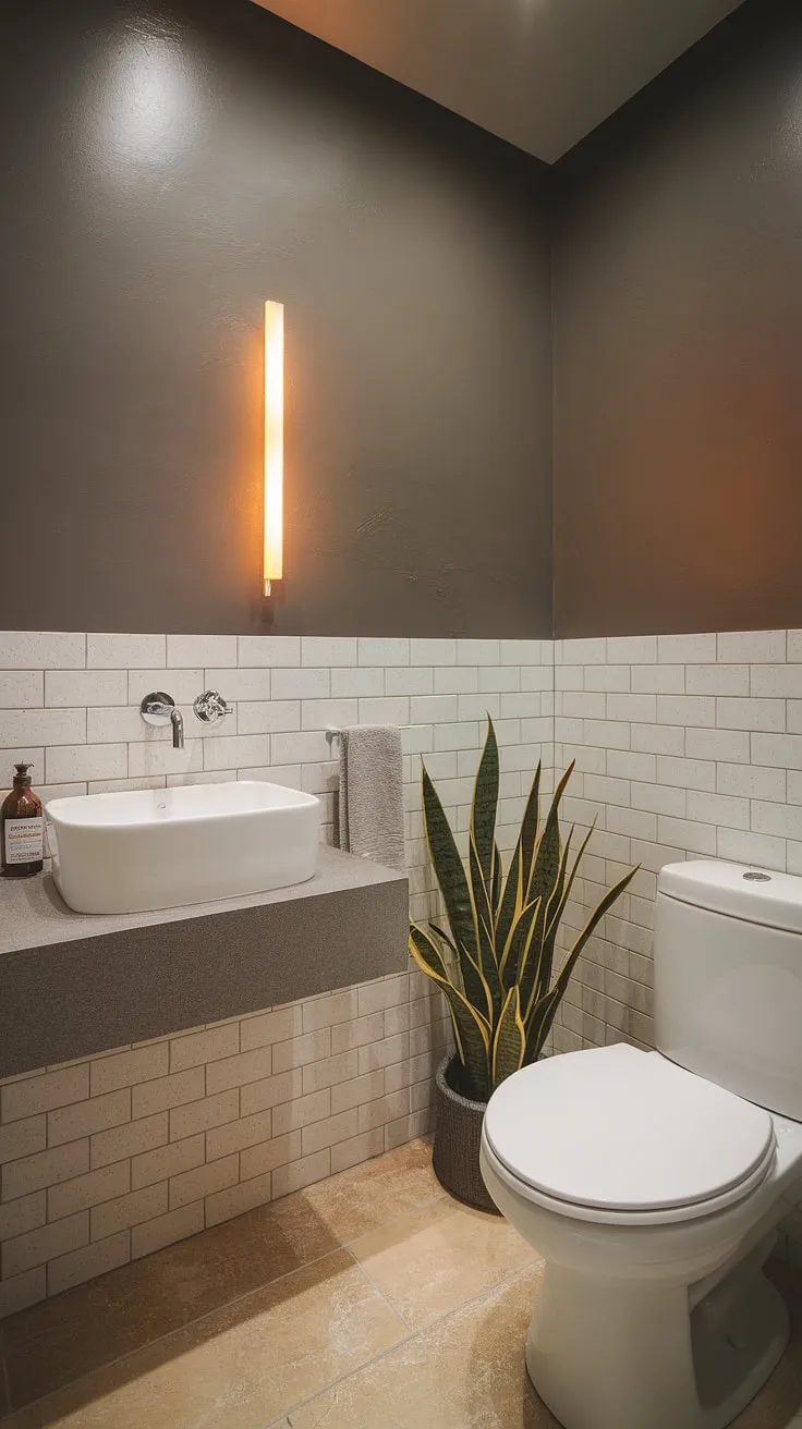 Maximize space and style in your small bathroom interior. This small powder bathroom's layout proves that even a small bathroom can be a haven of sophisticated bathroom interior design.
