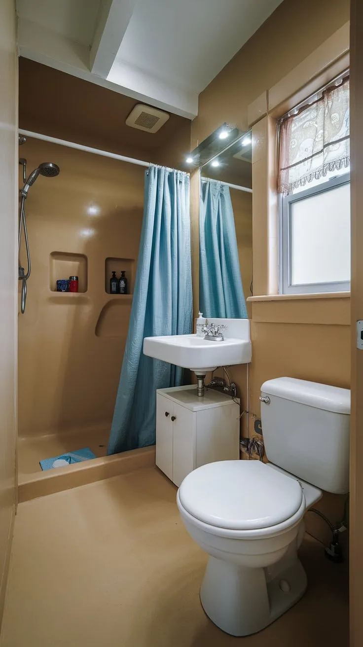 This small bathroom interior proves that even a small powder bathroom can be both functional and beautiful. Note the efficient bathroom design and thoughtful small bathroom renovations that make the most of this compact space.