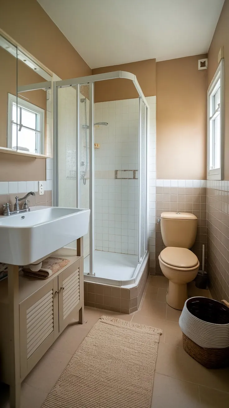 Transforming a small space into a haven: this small bathroom interior showcases smart bathroom interior design and efficient use of space in a small powder bathroom.
