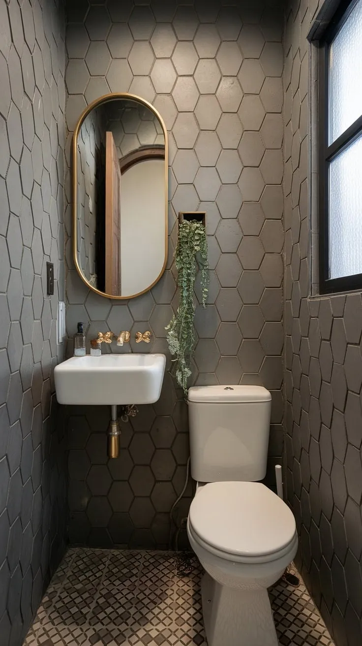 Small bathroom, big impact. This small bathroom interior showcases how clever bathroom design can transform a small powder bathroom into a luxurious retreat.