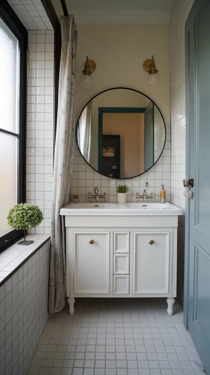 This small bathroom interior proves that even small powder bathroom spaces can boast big style. The efficient bathroom design and thoughtful bathroom layout make the most of every inch.