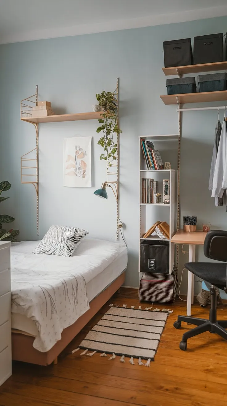 This small bedroom proves that even limited square footage can be transformed into a cozy haven. Explore these small bedroom design ideas, including wall storage ideas for small bedrooms and storage ideas for small bedrooms, to see how to maximize storage in a small bedroom.