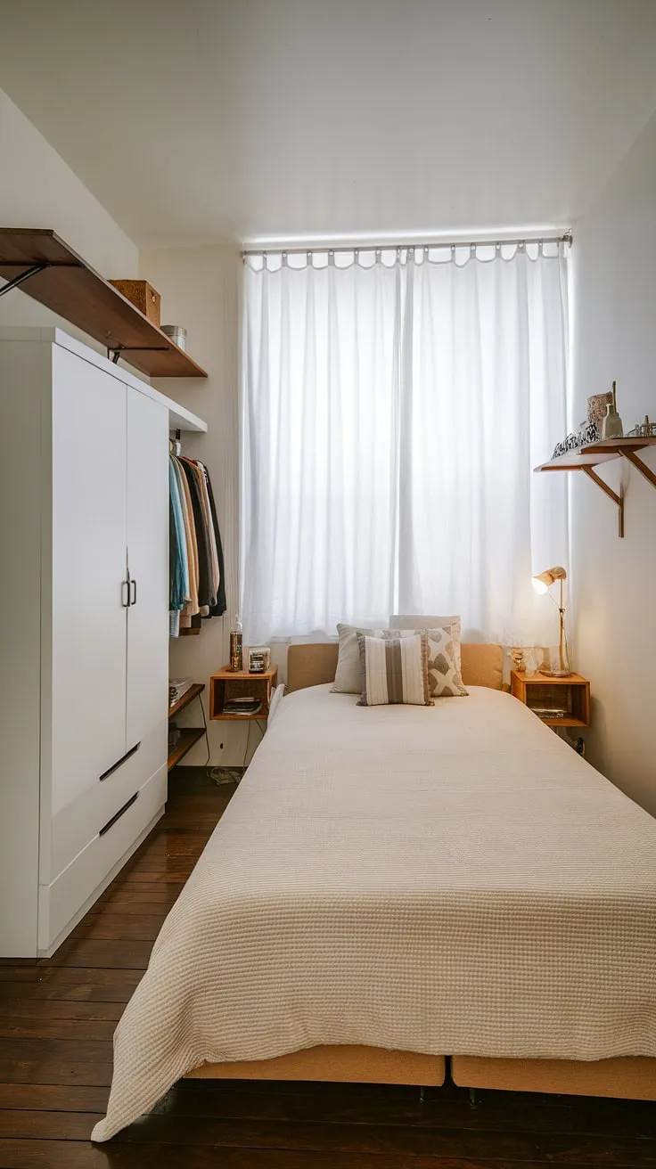 Transforming a small double bedroom layout into a haven of calm. This space showcases smart storage ideas for small bedrooms, proving that even a small bedroom can be both beautiful and practical. Explore space saving storage for small bedrooms and discover the possibilities.