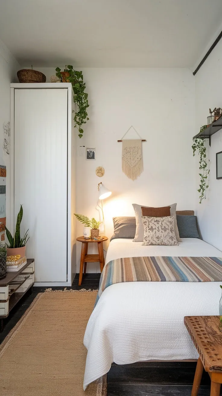 Transforming a small double bedroom into a haven of calm. This small bedroom design showcases space saving storage for small bedrooms, including wall storage ideas for small bedrooms and smart storage ideas for small bedrooms, proving that even the smallest spaces can feel spacious and inviting.