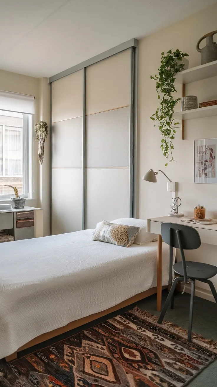Maximize storage in a small bedroom with these small bedroom storage ideas. This small bedroom decoration showcases smart wall storage ideas for small bedrooms and over bed storage ideas, perfect for space saving storage for small bedrooms.