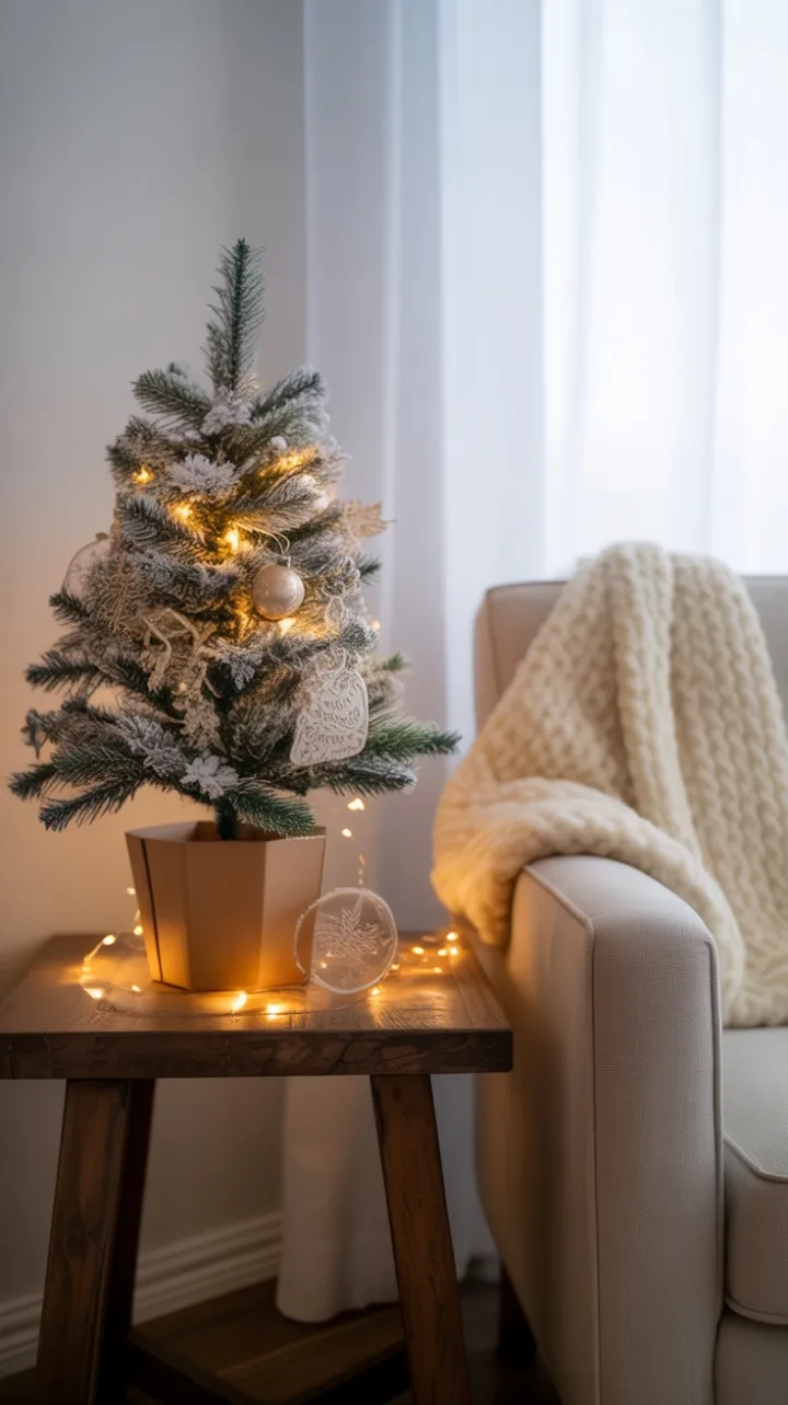 Compact Holiday Charm with a Flocked Mini Tree and Plush Throw