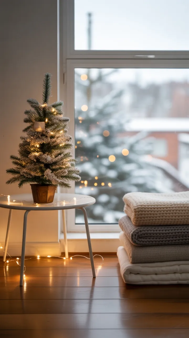 Serene Snow-Kissed Corner with a Flocked Mini Tree