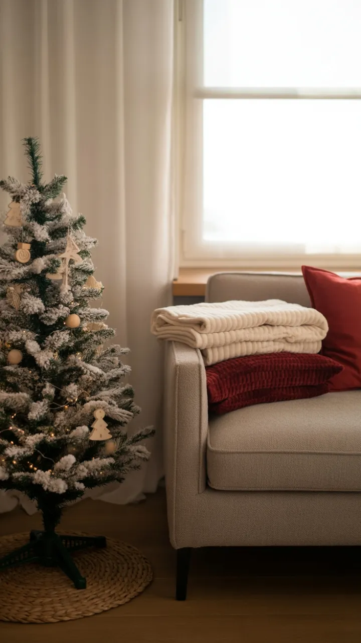 Minimalist Holiday Nook with Flocked Tree